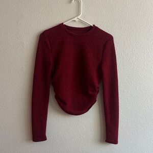 Amazon Women's Burgundy Knit Waffle Long Sleeve Top